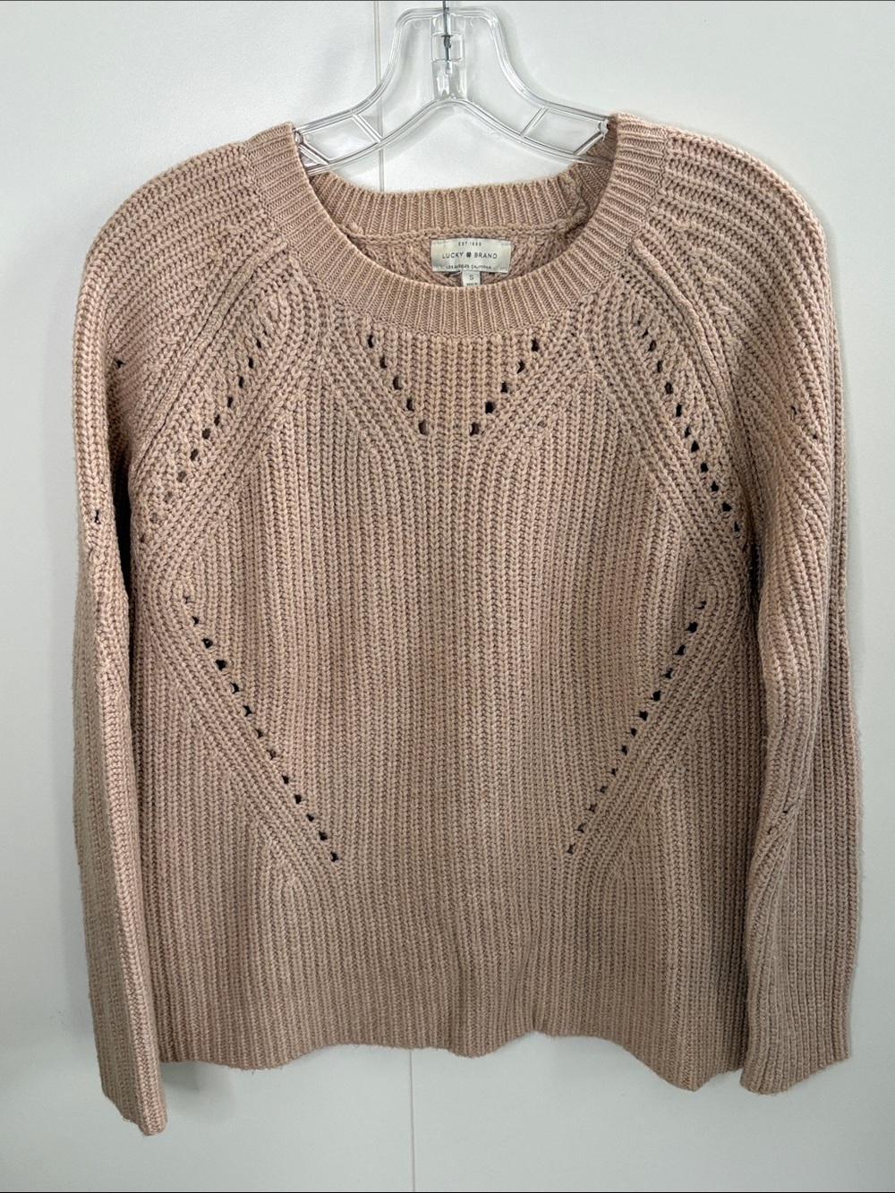 Lucky Brand Women's Blush Pink Eyelet Knit Crewneck Sweater S